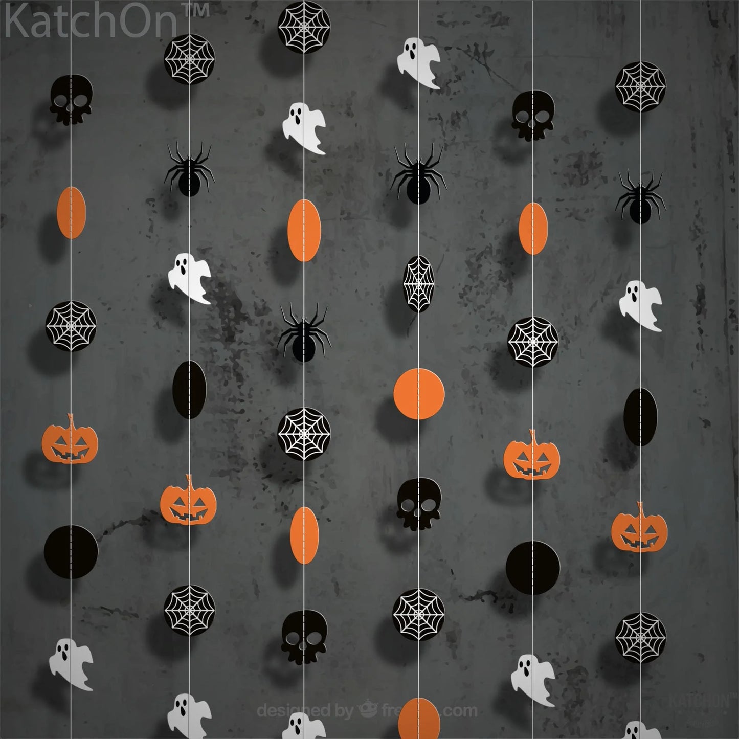 , Orange and Black Halloween Garland - 6.5 Feet, 8 String | Halloween Pumpkin Garland, Halloween Decorations | Skull Garland Halloween | Halloween Hanging Garland, Halloween Party Decorations