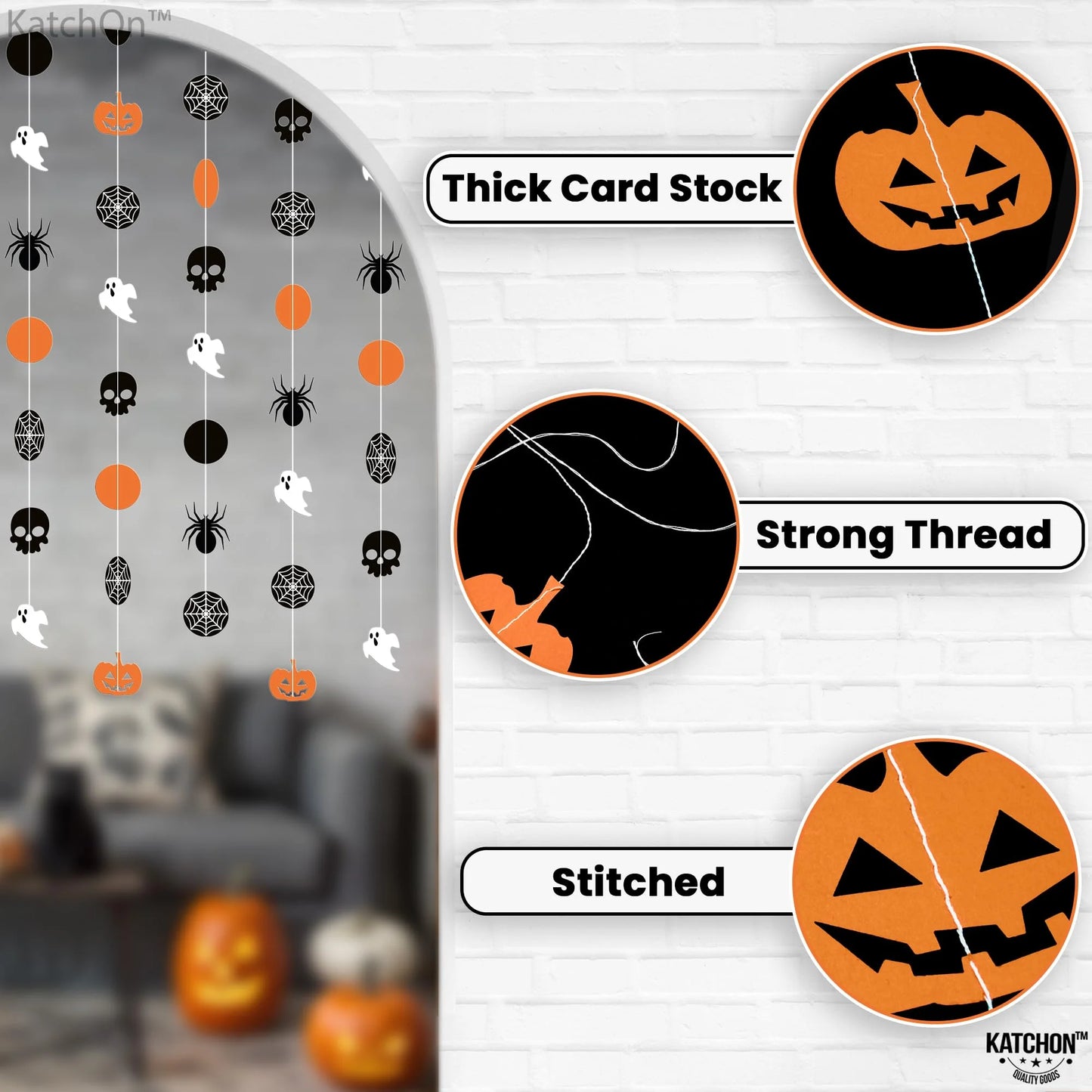 , Orange and Black Halloween Garland - 6.5 Feet, 8 String | Halloween Pumpkin Garland, Halloween Decorations | Skull Garland Halloween | Halloween Hanging Garland, Halloween Party Decorations