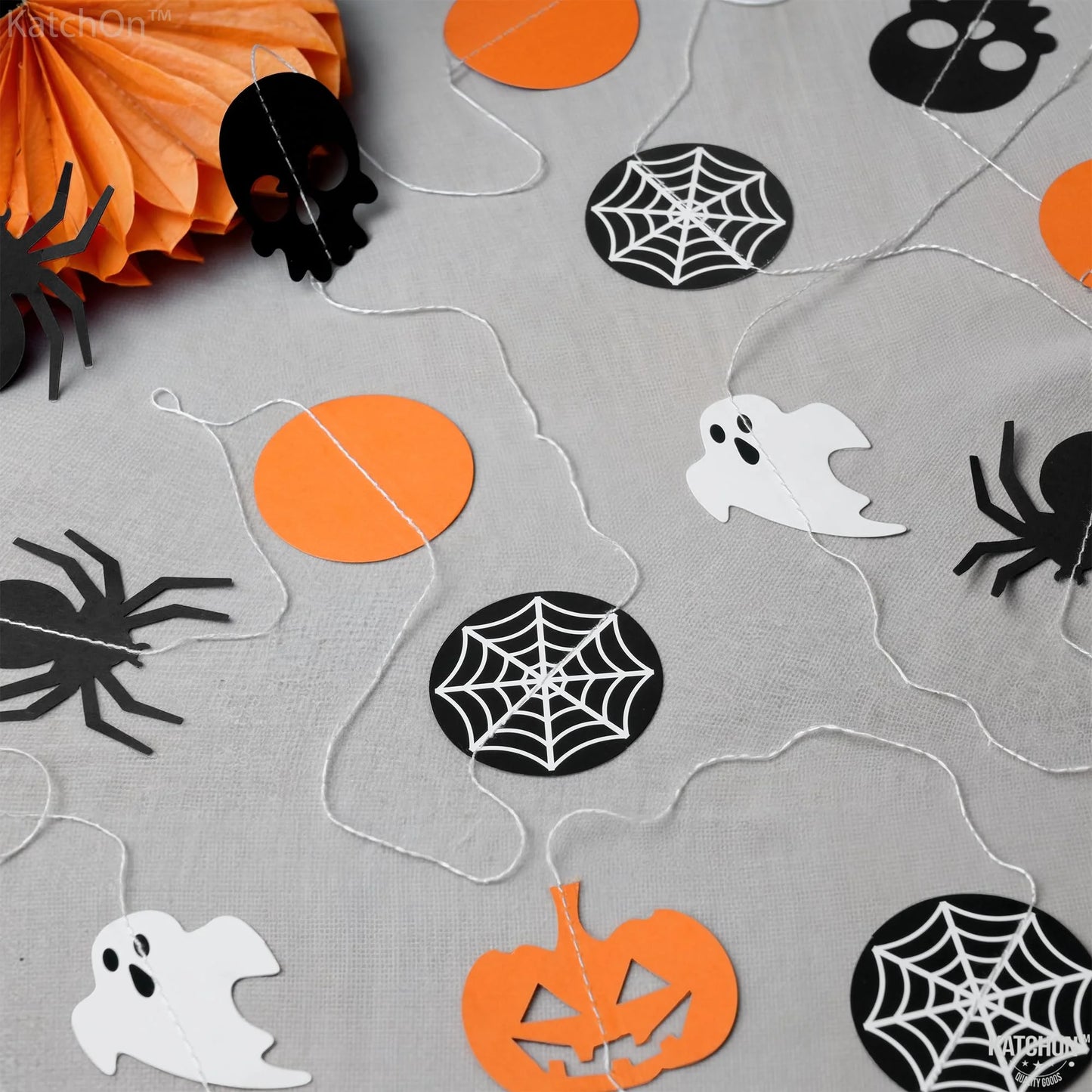 , Orange and Black Halloween Garland - 6.5 Feet, 8 String | Halloween Pumpkin Garland, Halloween Decorations | Skull Garland Halloween | Halloween Hanging Garland, Halloween Party Decorations