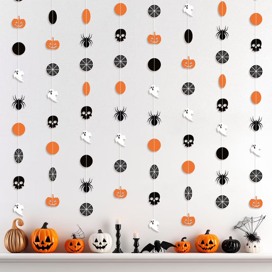 , Orange and Black Halloween Garland - 6.5 Feet, 8 String | Halloween Pumpkin Garland, Halloween Decorations | Skull Garland Halloween | Halloween Hanging Garland, Halloween Party Decorations