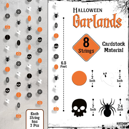 , Orange and Black Halloween Garland - 6.5 Feet, 8 String | Halloween Pumpkin Garland, Halloween Decorations | Skull Garland Halloween | Halloween Hanging Garland, Halloween Party Decorations